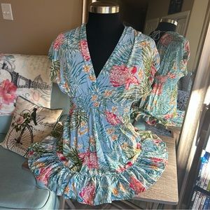 Blue Island Tropical Print Swim Cover